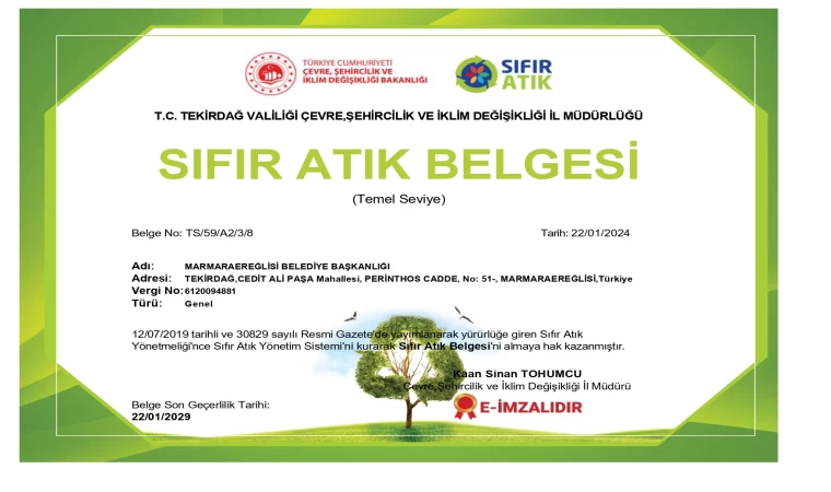 MARMARAEREĞLİSİ’NE SIFIR ATIK BELGESİ